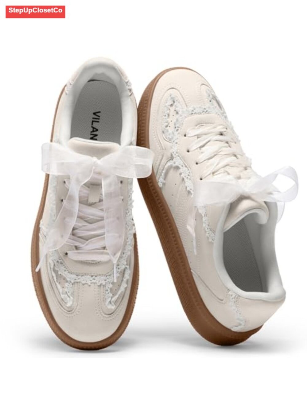 Women's Suede Faux Leather Lace Detail Fashion Sneakers Retro Gum Sole
